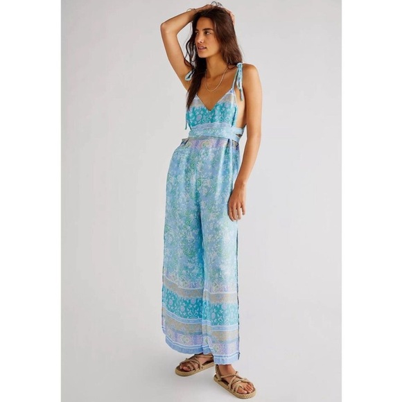 Free People Leona Jumpsuit It Blue Boho Women’s Size Large